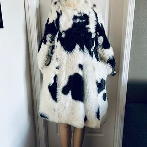 Spotted/Cow pattern Genuine Sheep Skin Shearing Fur Coat